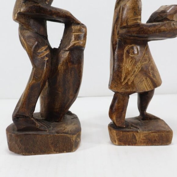 2 Vintage Primitive Figurines African Wood Carving Women Basket Tribal Folk Art - Picture 12 of 14